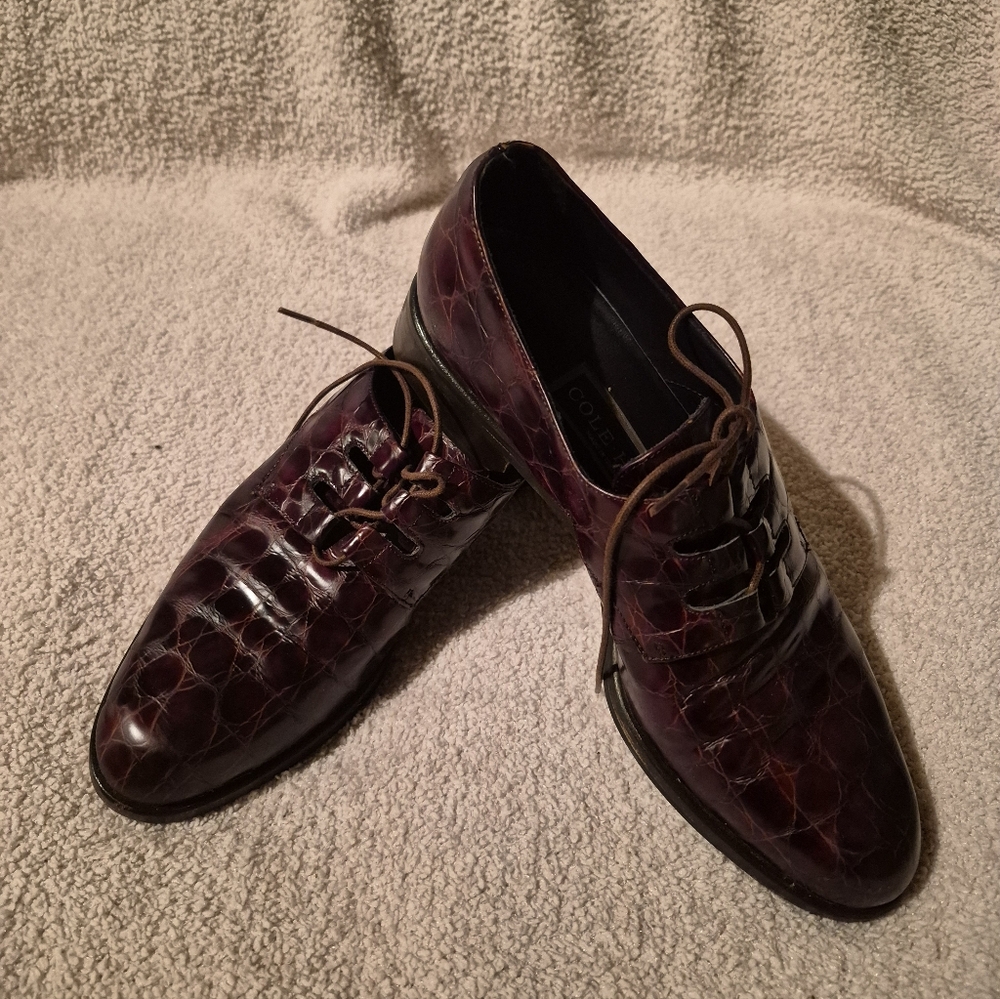 Cole Haan Made in Italy Croc Embossed Leather Lace-Up Oxfords Brown – Size 7 AA